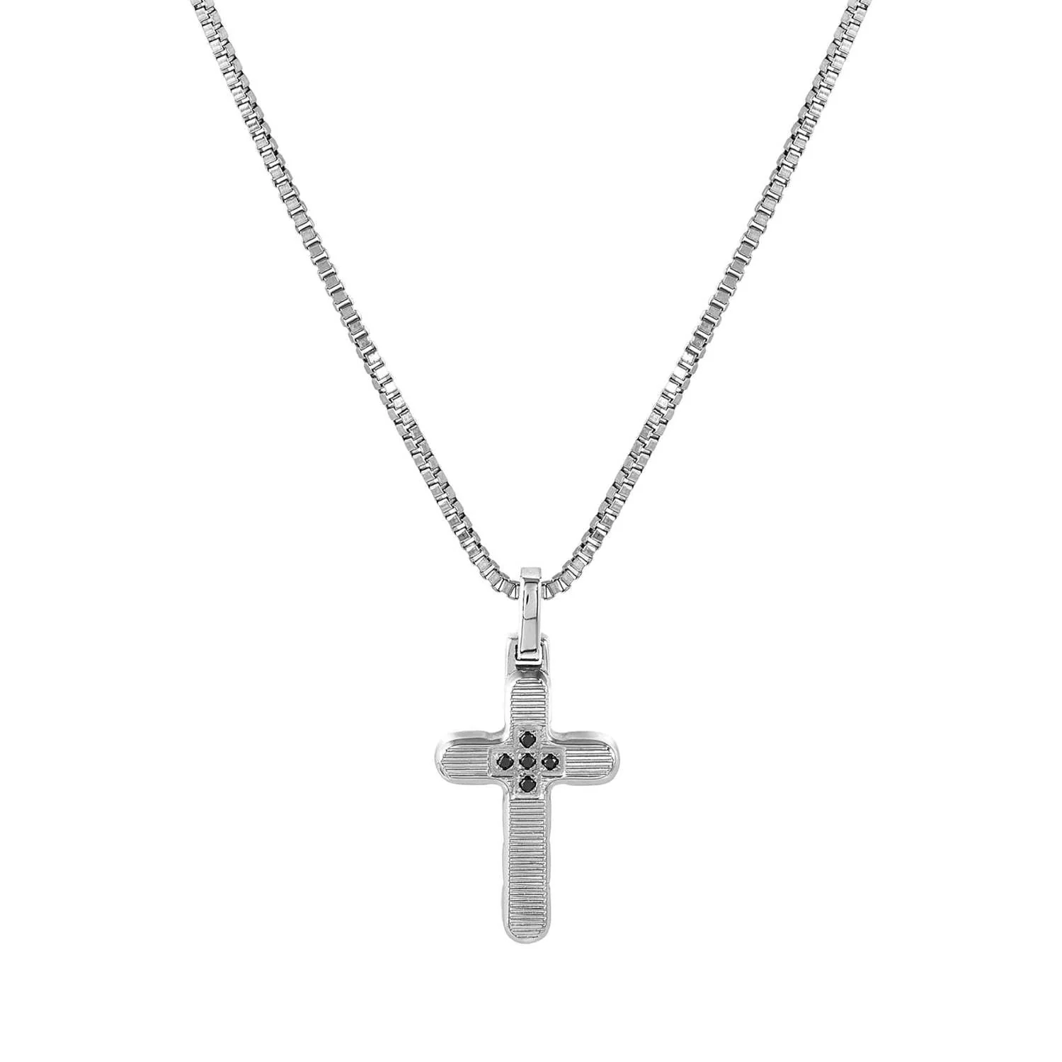 Halskette Strong Diamond Kreuz mit 5 schwarzen Diamanten