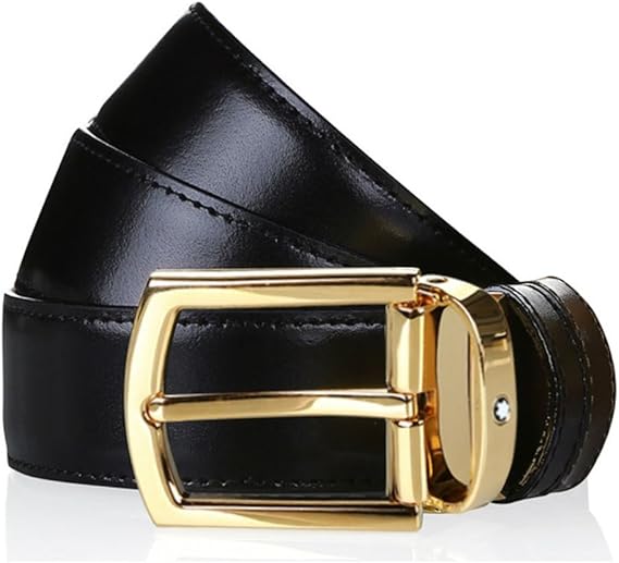 Montblanc 109739 Herren-Gürtel mit geschwungener, glänzend gelbvergoldeter Dornschließe