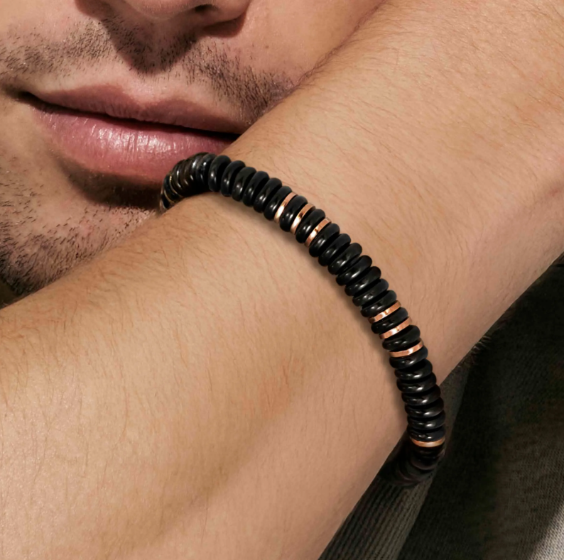 Armband Instinctstyle Infinity in PVD in Rosa mit farbigen Steinen