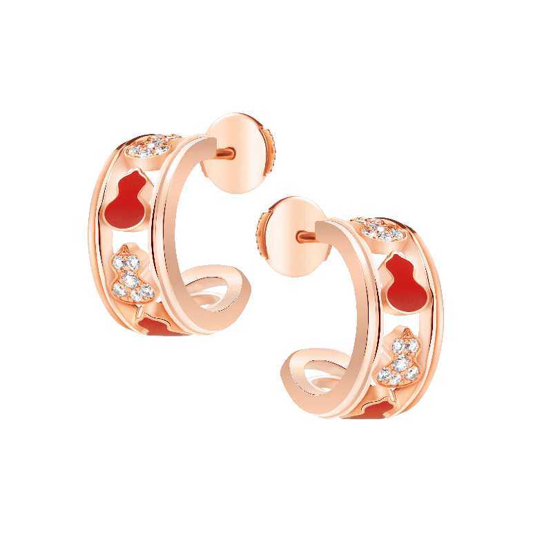 Wulu Eternity Hoop Earrings in 18 K Roségold mit rotem HyCeram® und Diamanten
